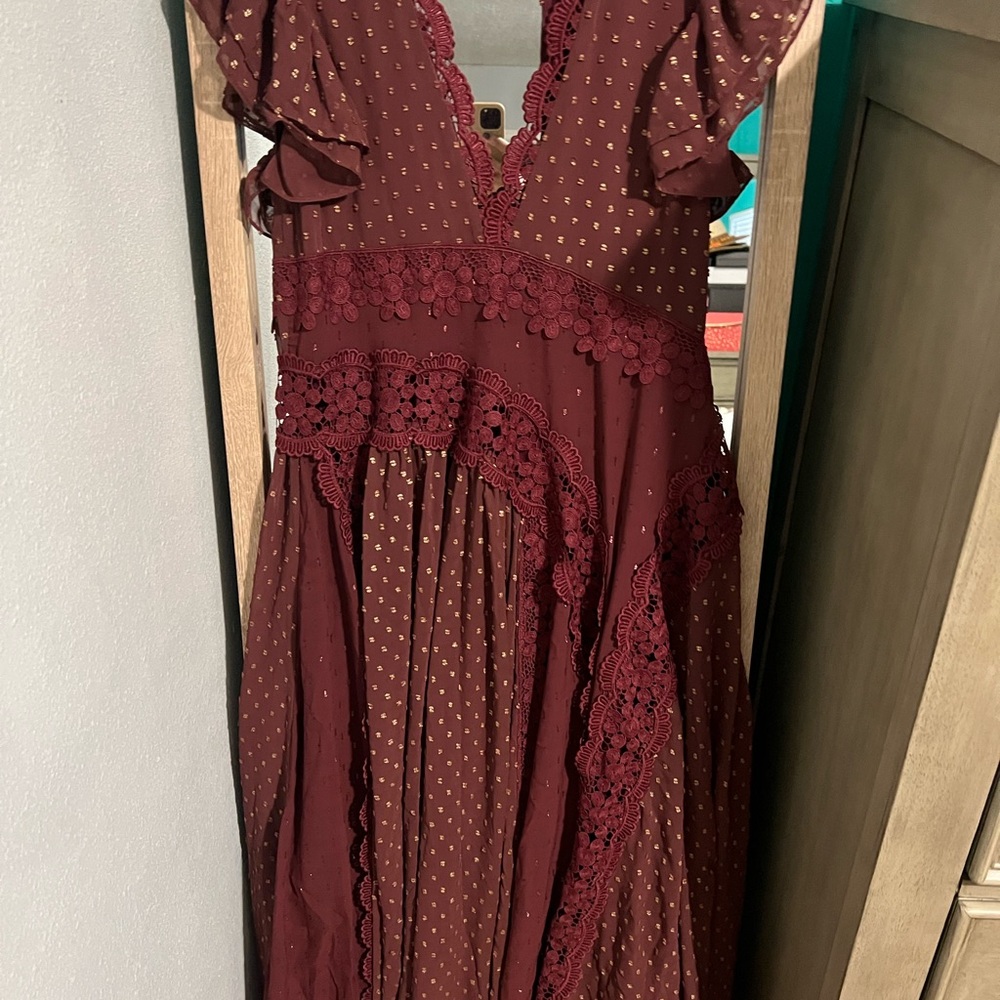 Free people Burgundy Lace Maxi Dress